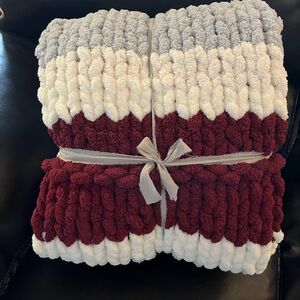 Luxurious Burgundy and White Throw Blanket